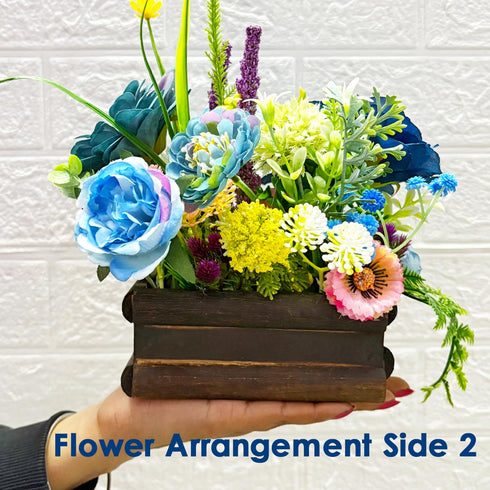 Blue Decorative Multi Floral Wooden Pot Centerpiece for Wedding & Home Décor | Craft Shop India