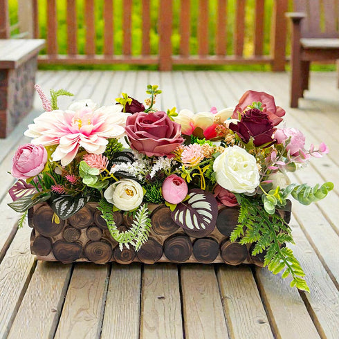 Maroon Big Decorative Multi Floral Wooden Pot Centerpiece for Wedding & Home Décor | Craft Shop India