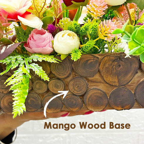 Maroon Big Decorative Multi Floral Wooden Pot Centerpiece for Wedding & Home Décor | Craft Shop India