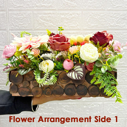 Maroon Big Decorative Multi Floral Wooden Pot Centerpiece for Wedding & Home Décor | Craft Shop India