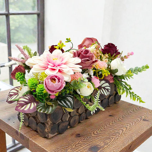 Maroon Big Decorative Multi Floral Wooden Pot Centerpiece for Wedding & Home Décor | Craft Shop India
