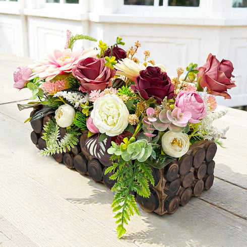 Maroon Big Decorative Multi Floral Wooden Pot Centerpiece for Wedding & Home Décor | Craft Shop India