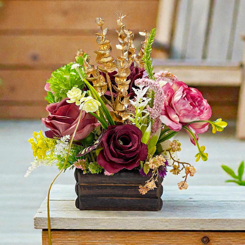 Maroon Pink Decorative Multi Floral Wooden Pot Centerpiece for Wedding & Home Décor | Craft Shop India