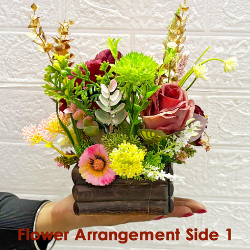 Maroon Pink Decorative Multi Floral Wooden Pot Centerpiece for Wedding & Home Décor | Craft Shop India