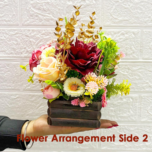 Maroon Pink Decorative Multi Floral Wooden Pot Centerpiece for Wedding & Home Décor | Craft Shop India