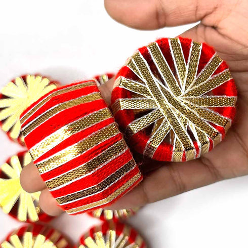 Red Color Dholak With Golden Gota Chakra Set Of 6