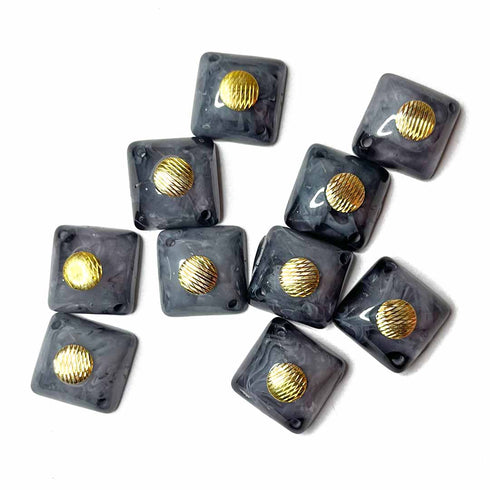 Dark Grey Color Square Shape With Golden Circle Acrylic Button Set Of 10