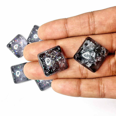 Dark Grey Color Square Shape Acrylic Button Set Of 10