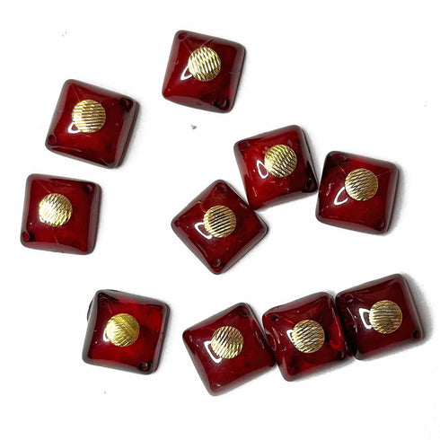 Maroon Color Square Shape With Golden Circle Acrylic Button Set Of 10