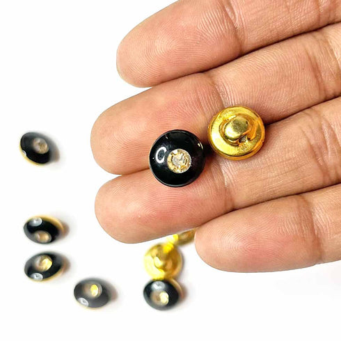 Black Color Round Fancy Buttons Set Of 10