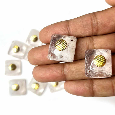 White Color Square Shape With Golden Circle Acrylic Button Set Of 10