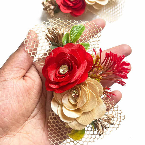 Maroon & Golden Artificial Satin Flower Bunch Set of 2