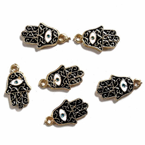 Black Color Hamsa Hand Metal Charms Set Of 6