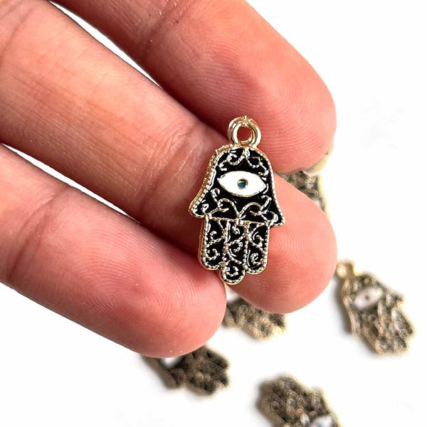 Black color Hamsa | Hamsa Hand | Metal Charm | Charm Set of 6 | Hobby Craft | Shop Craft India | Craft Shop India