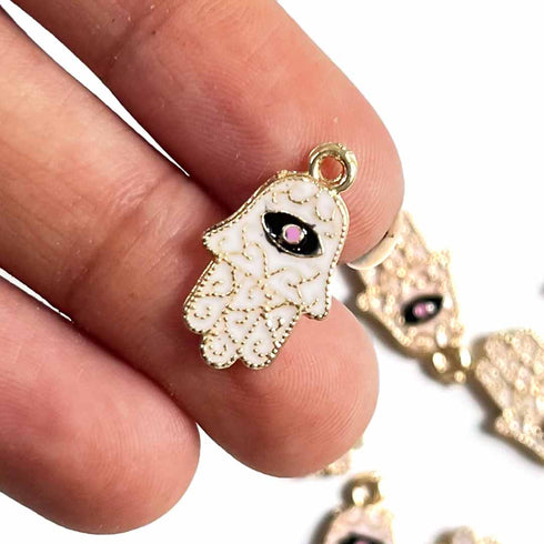 White Color Hamsa Hand Metal Charms Set Of 6