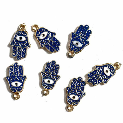Blue Color Hamsa Hand Metal Charms Set Of 6