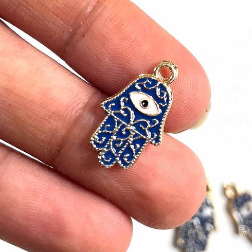 Blue Color Hamsa Hand Metal Charms Set Of 6