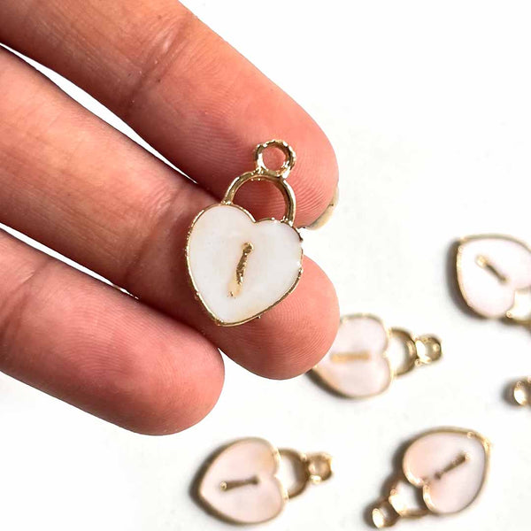 White Color Charm | Heart Shape Metal Charm | Charms | Set of 6 | Heart Metal Charm | White Heart Shape Charm | Golden Heart Shape Metal Charm | Hobby Craft | Art | Craft | Jewellry | Fashion | Style | Hanging Style Charm | Craft Shop India