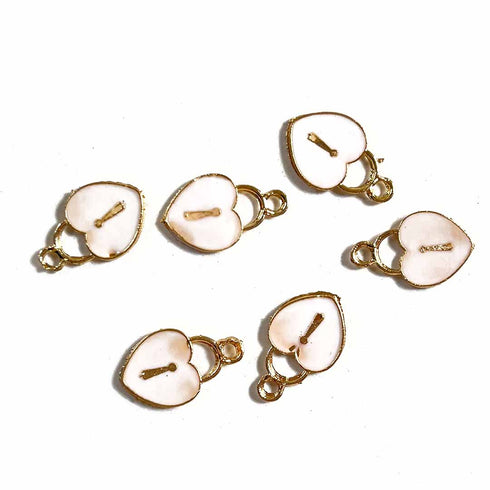 White Color Heart Shape Metal Charms Set Of 6