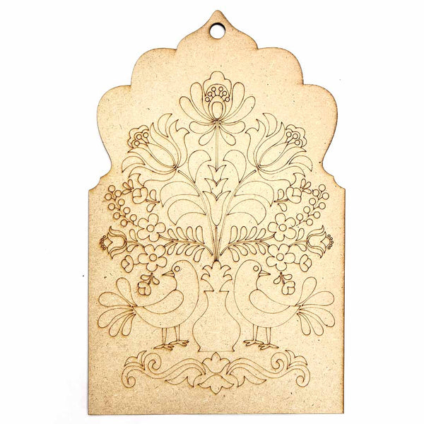 Bird & Floral Design Pre-marked On Vintage Plank