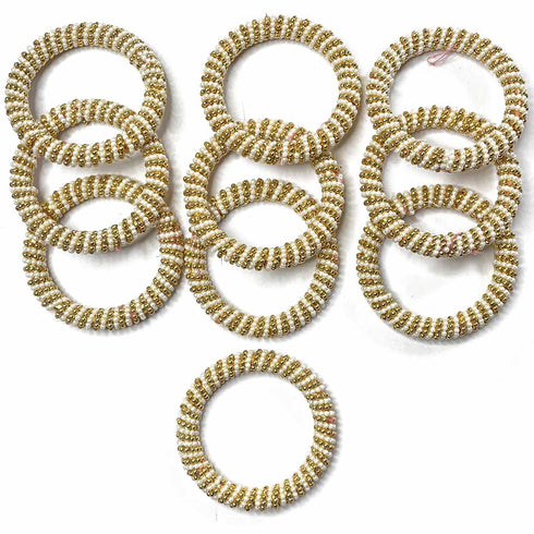 Golden and White Color Beaded Rings Set Of 6