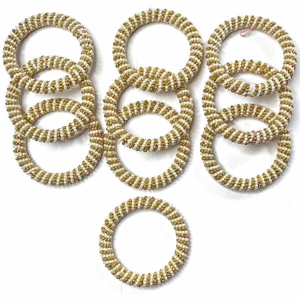 Golden and White Color Beaded Rings Set Of 6
