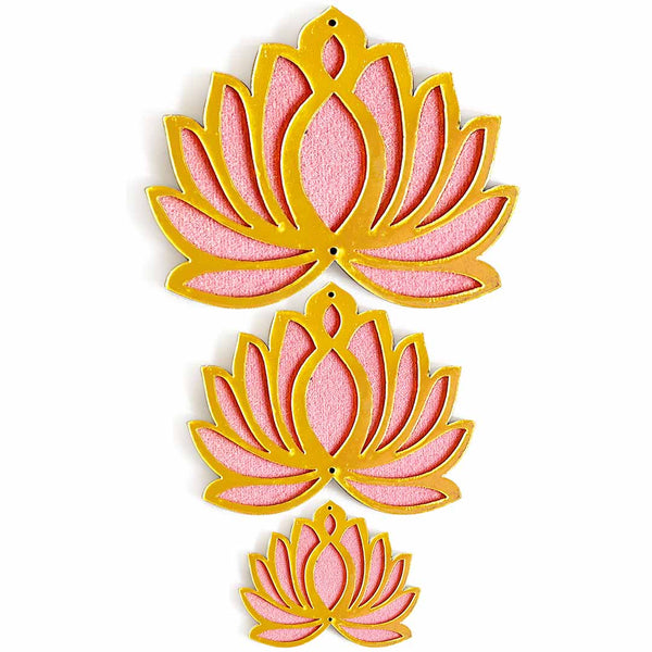 3 Different Sizes Light Pink Velvet & Golden Acrylic Lotus Set of 18