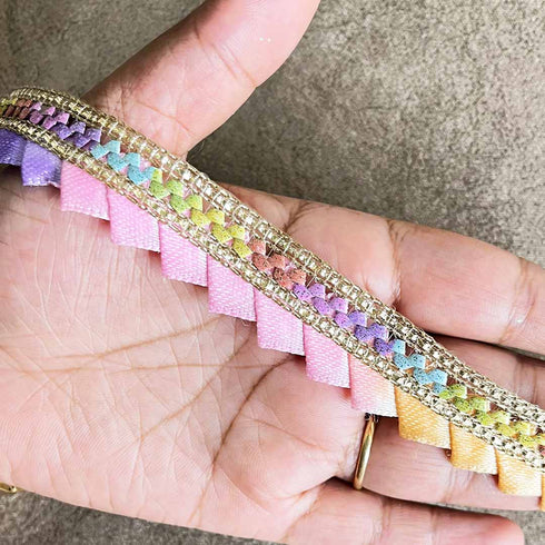 Multicolor Satin Ribbon Samosa Lace - ( 9mtr )