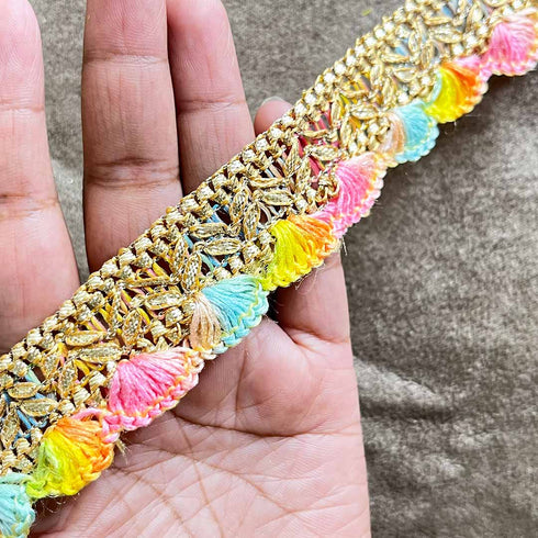 Crochet Weaving Multicolor Silk Thread & Gota Lace - ( 9mtr )