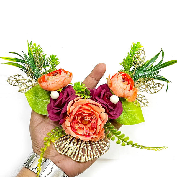 Orange & Maroon Ready-to-Use V-Shape Flower Bunch Pack of 2 for Trousseau, Gift & Wedding Décor | Craft Shop India
