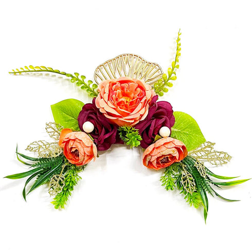 Orange & Maroon Ready-to-Use V-Shape Flower Bunch Pack of 2 for Trousseau, Gift & Wedding Décor | Craft Shop India