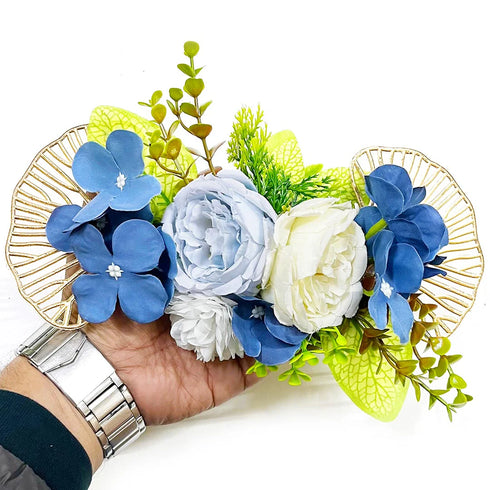 Blue & Cream Ready-to-Use Decorative Flower Bunch Pack of 2 for Trousseau & Festive Decoration | Craft Shop India