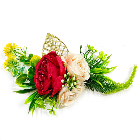 Red & Peach Color Flower Bunch Pack Of 2 for Trousseau & Gift Packaging, Wedding & Festive Decoration