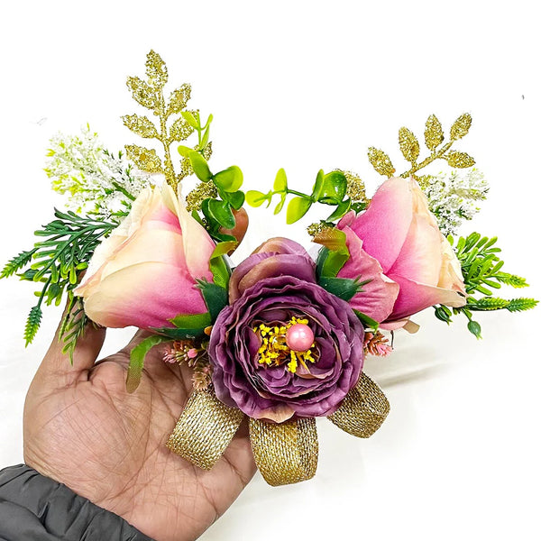 Premium Big Size Pink Rose & Purple Peonies Flower Bunch Pack of 2 for Hamper & Trousseau Packing | Craft Shop India