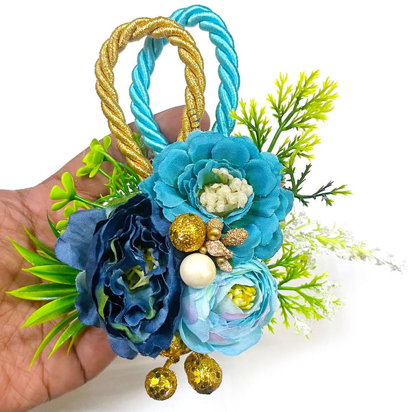 Navy Blue & Sky Blue Flower Bunch Pack of 4 for Trousseau, Gift & Wedding Décor | Craft Shop India