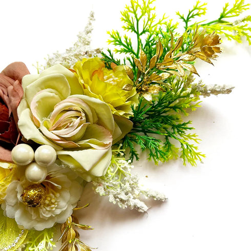 Premium Big Size Brown & Pista Green Flower Bunch Pack of 2 for Gift, Hamper & Trousseau Packing | Craft Shop India