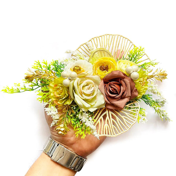 Premium Gold Ginkgo Leaf Flower Bunch Pack of 2 in Brown & Pista Green for Gift, Hamper & Wedding Decoration | Craft Shop India