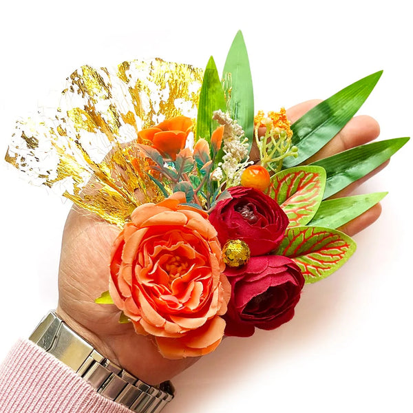 Artificial Cabbage Rose with Bamboo Grass Flower Bunch Set of 4 for Trousseau, Wedding & Festive Decoration | Craft Shop India