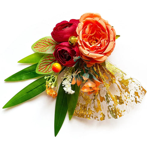 Artificial Cabbage Rose with Bamboo Grass Flower Bunch Set of 4 for Trousseau, Wedding & Festive Decoration | Craft Shop India