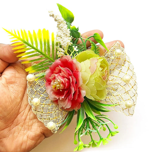 Red & Parrot Green Ready-to-Use Peony Flower Bunch Pack of 4 for Wedding & Festive Decoration | Craft Shop India