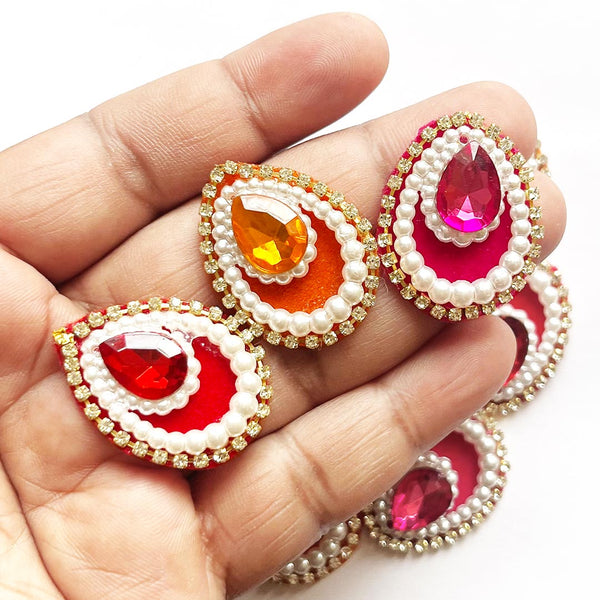 Decorative Pan Shape Fancy Embroidered Appliqué Kundan Patches for dress decoration & DIY art & Craft Set of 20