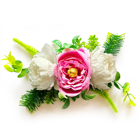 Cabbage Rose Flower with Big Peonies Leaf Bunch Set of 3 for Trousseau Packing & Festive Decoration | Craft Shop India