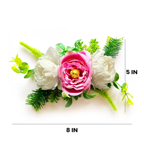 Cabbage Rose Flower with Big Peonies Leaf Bunch Set of 3 for Trousseau Packing & Festive Decoration | Craft Shop India