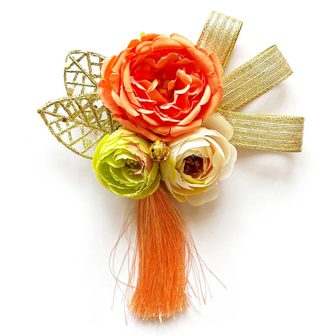 Artificial Orange Cabbage Rose Peonies with Tassel Flower Bunch Set of 3 for Gift Packing & Festive Décor | Craft Shop India