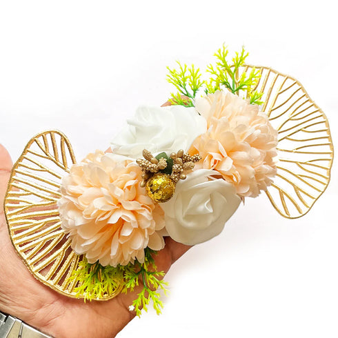 Carnation & Foam Flower with Ginkgo Leaf Decorative Bunch Pack of 4 for Trousseau, Gift Packing & Festive Decor | Craft Shop India