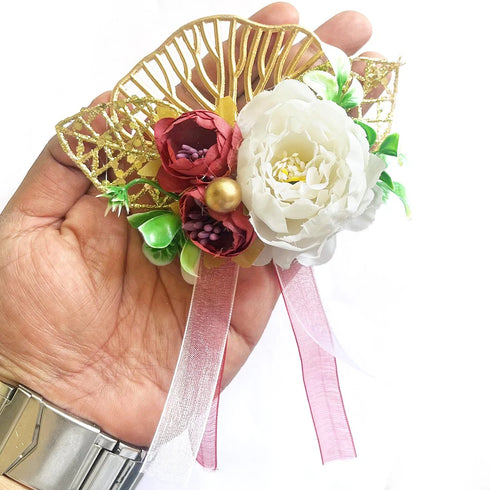 Ready-to-Use Mix Peonies & Ginkgo Leaf Flower Bunch Pack of 4 for Trousseau, Hampers & Festive Décor | Craft Shop India