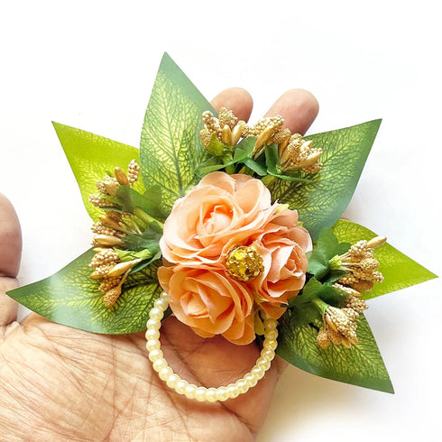 3 Rose Artificial Flower Green Leaf Bunch Pack of 4 for Gift Wrapping, Trousseau & Festive Decoration | Craft Shop India