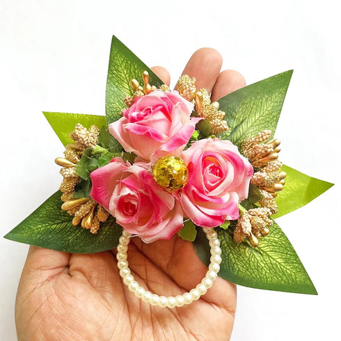 3 Rose Artificial Flower Green Leaf Bunch Pack of 4 for Gift Wrapping, Trousseau & Festive Decoration | Craft Shop India