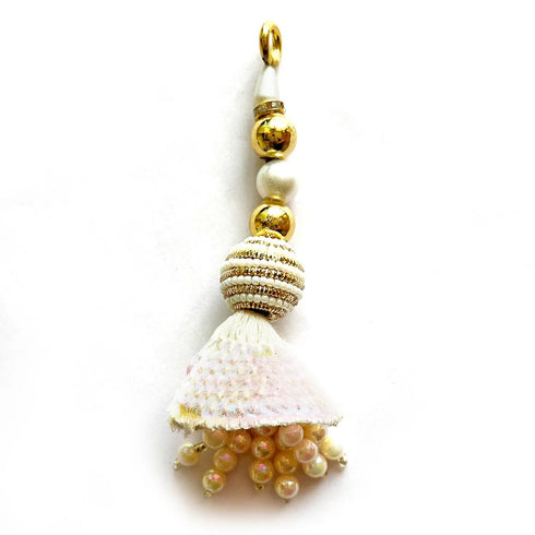 Cream Color Sequin Cone Tassel Set Of 2 for Saree Pallu, Designer Blouse, Dupatta | Craft Shop India