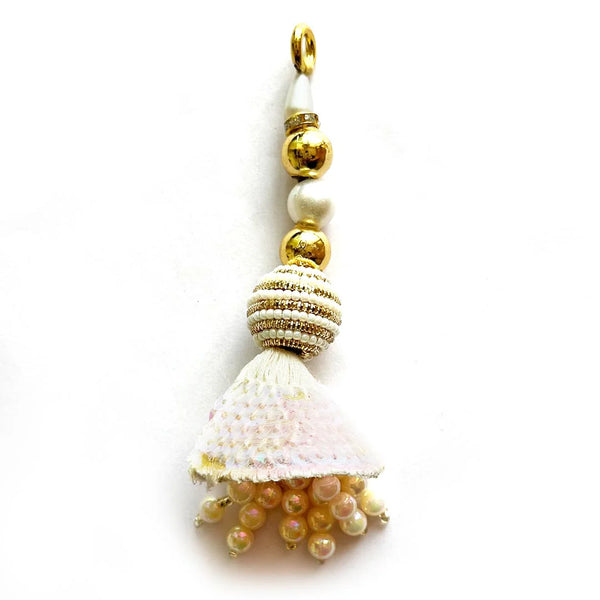 Cream Color Sequin Cone Tassel Set Of 2 for Saree Pallu, Designer Blouse, Dupatta | Craft Shop India